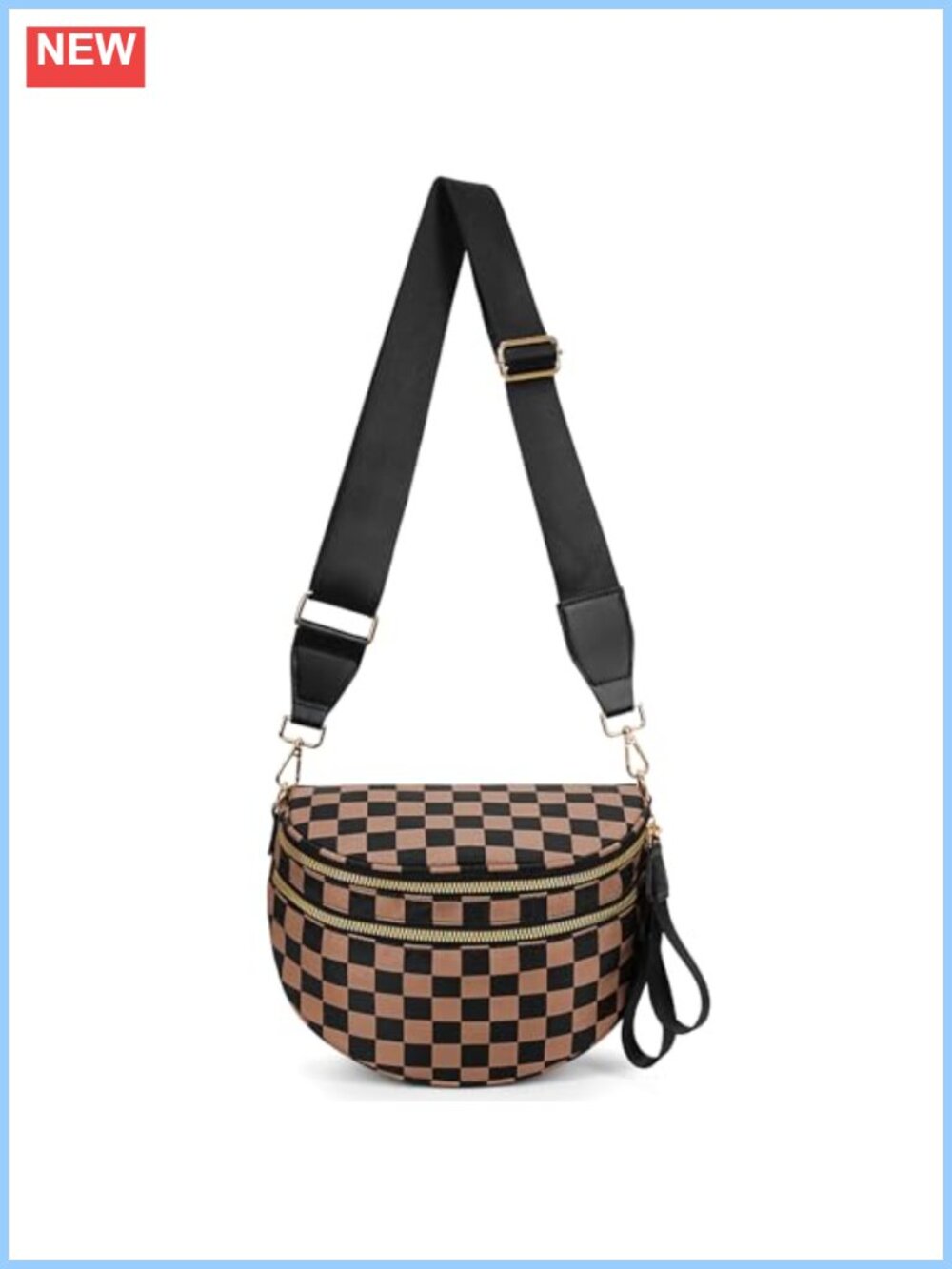 Waterproof Nylon Checkered Crossbody Bag Spacious Bum Bag Adjustable Strap